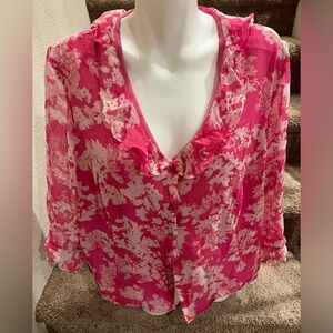 ICE Silk Blouse Sheer Beaded‎ Paisley Ruffle V-Neck Bell Flare  Sleeve